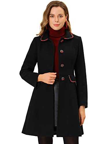 Allegra K Women's Peter Pan Collar Contrast Trim Single Breasted Winter Long Coat
