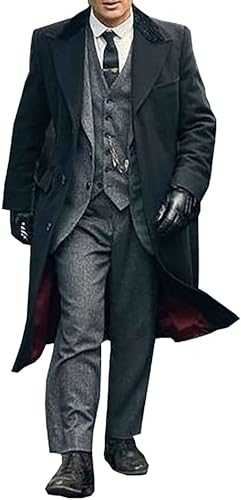SBRM Men's Black Wool Long Fashion Trench Coat