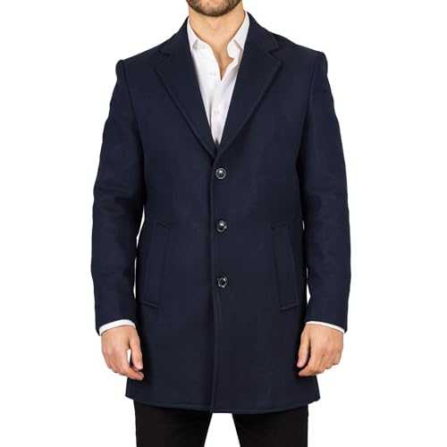 Infinity Leather Men's Wool Blend Overcoat Notched Lapel Winter Trench Coat Jacket