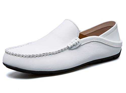 Kinloy Men Fashion Round Toe Loafers Shoes Non-Slip Boat Driving Shoes Casual Breathable Moccasin Slip on Slippers White Size 9 UK