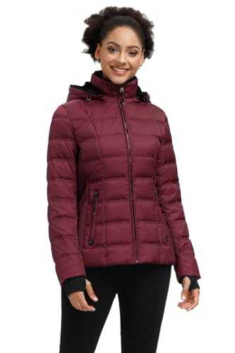 Women Midweight Winter Down Puffer Jacket, Warm Hooded Winter Down Jacket for Women with Faux-Fur Hood & Collar