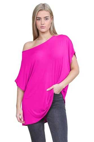 Hamishkane New Ladies Batwing Sleeve Plain Off The Shoulder Bardot Oversize T-Shirt Mini Top
