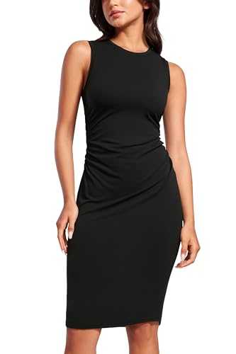 CRZ YOGA Women's Butterluxe Ruched Bodycon Midi Dresses Casual Sleeveless Crewneck Stretchy Elegant Party Pencil Tank Dress