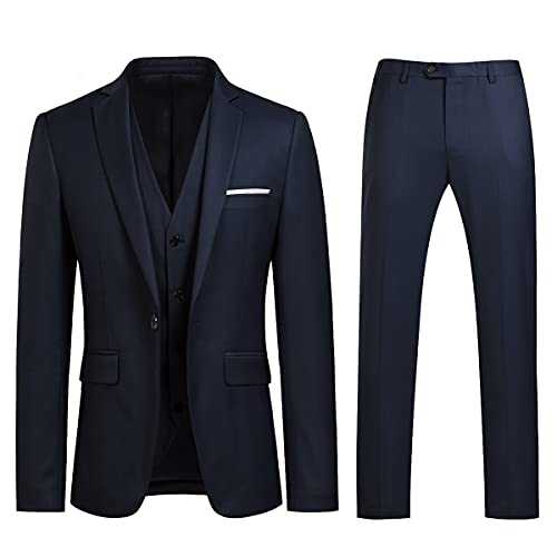 Mens Suits 3 Piece Slim Fit Wedding Formal Tuxedo One Button Close Blazers Jacket Waistcoat Trousers