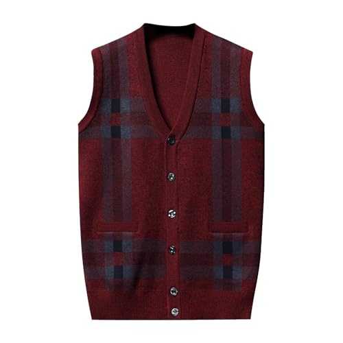 Generic Men's Red V-Neck Sleeveless Wool Blend Gilet, Relaxed Fit, Button Closure, Short Length