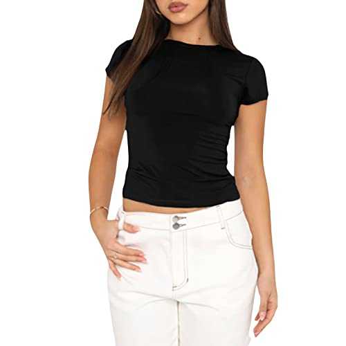 Women's Basic Slim Fit T-Shirt Top Short Sleeve Y2K Tops TikTok Influence Crop Top Club Party Streetwear