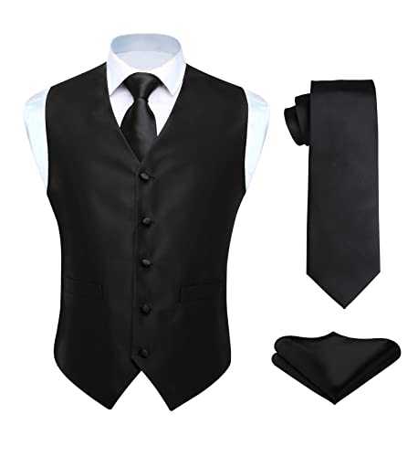 Hisdern Men's Waistcoat Paisley Floral Jacquard Necktie Pocket Square Handkerchief Vest Suit Set