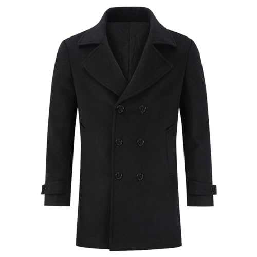 Allthemen Mens Wool Winter Coat Double-Breasted Trench Overcoat Mid Length Warm Coat Regular Fit Casual Coat Jacket