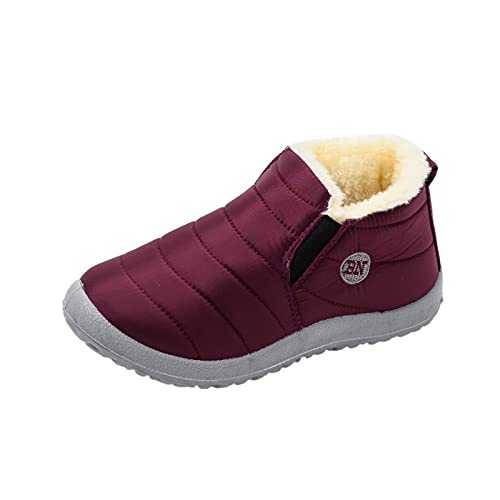 DFEK Womens Warm Winter Super Warm Snow Boots Comfy Flats Waterproof Non-Slip Ankle Short Boots Slip On Low Heel Casual Boots Shoes Ladies Fashion Outdoor Walking Sport Shoes Size 4.5-7
