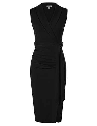 GRACE KARIN Women's Bodycon Dress Sleeveless Shawl V-Neck Wrap Midi Business Work Dresses with Belt for Cocktail Formal Party Office