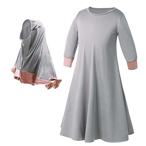 Girls Summer Dress 3/4 Sleeve Sundress Midi Casual Boho Dresses Plus Size Kaftan With Hijab Muslim Prayer Abaya Beach Dress Islamic Dubai Robe Skater Tshirt Dress Uk 2-9 Years