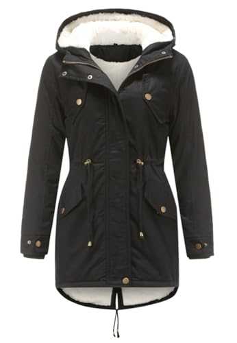 Miaikvs Women's Hooded Fleece Lined Parka Coat Winter Padded Windproof Warm Jacket Coat