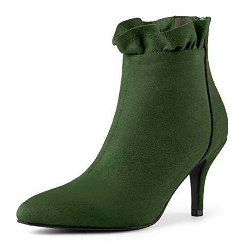 Allegra K Women's Pointed Toe Stiletto Heel Ruffle Ankle Boots