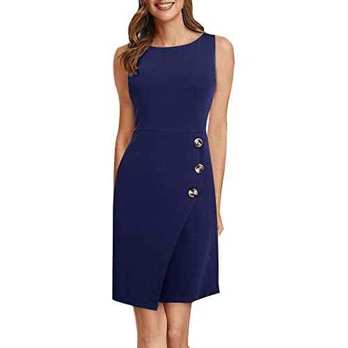 AMDOLE 80s Fancy Dress for Women Sleeveless Button Front High Waist Round Neck Dress Dressing Gown