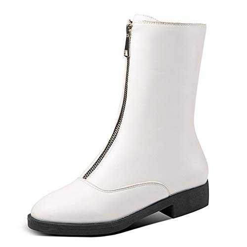 Onewus Women Ankle Zipper Boots with Low Chunky Heel