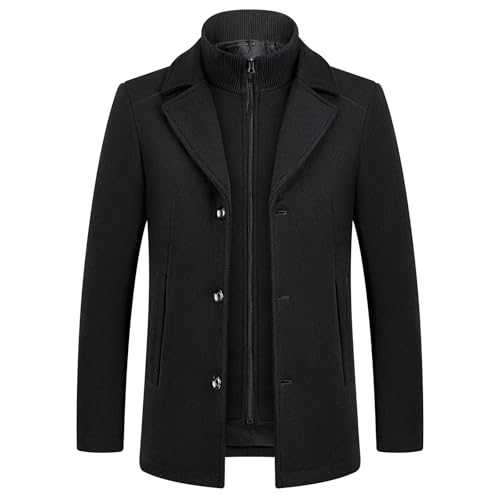 KUDMOL Men's Winter Wool Coat with Removable Cotton Gilet 2-in-1 Winter Warm Casual Peacoat