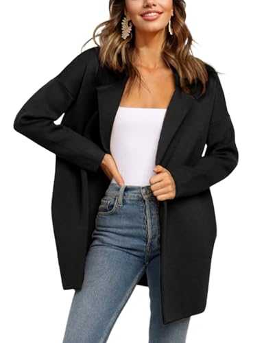IQSQSQ Womens Pea Coat Wool Open Front Solid Color Notch Lapel Mid Long Trench Blazer Overcoat