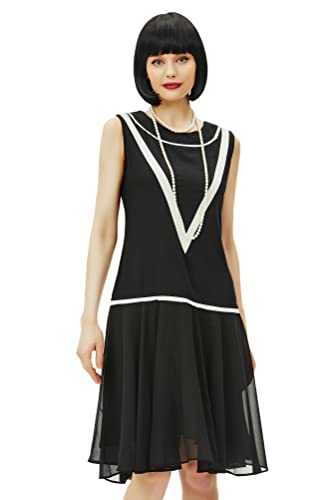 BABEYOND Women’s 1920s Inspired Dress - Flapper Dress Low-Waist Dress Sleeveless Party Chiffon Dress for Women