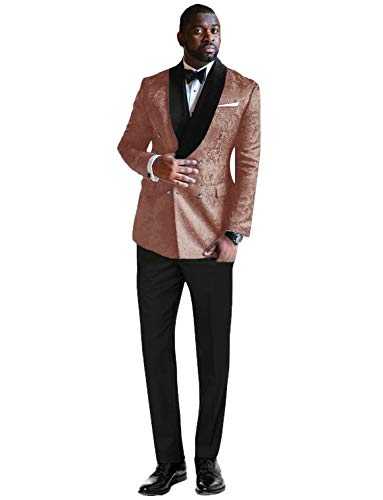 Pkrboro Men's Double Breasted Buttons Suit Two Pieces Tuxedos Jacquard Jacket+Pants