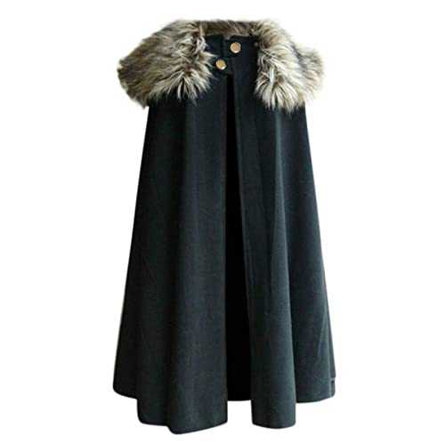 HYMCX Men's Winter Jacket Gothic Cloak Vintage Wool Cape Coat Fur Collar Oversize Coats, Men Outwear Retro Festive Cosplay Uniform Costume Party Large Size Parka Mens Overcoat