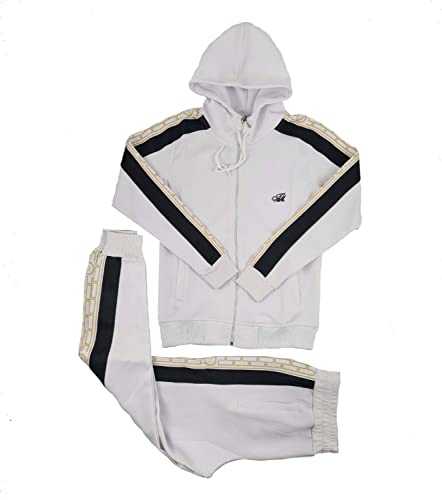 Time Is Money Men's Designer Slim Fit Urban Hip Hop Baroque Tracksuit, Black, White