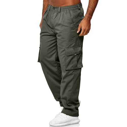 Cargo Trousers for Men UK Straight Leg Plus Size Tracksuit Bottoms with Multipockets Solid Color Joggers Jogging Bottoms Elastic Waistband Loose Sweatpants Tracksuit Trousers