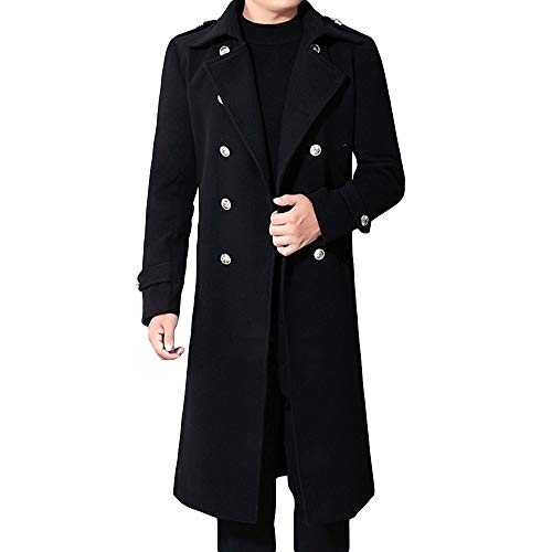 YOUTHUP Mens Overcoats Double Breasted Slim Fit Winter Trench Coats Casual Knee-Length Wool Jacket