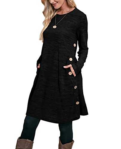 Aokosor Jumper Dress for Women Long Sleeve Dress Ladies Button Tunic Dress with Pockets