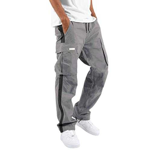 TOPJIAO Men's Cargo Pants Work Clothes Sweatpants Lightweight Loose Straight Multi Pocket Elasticated Work Trousers for Men Chefs Trousers Mens Tactical Trousers Light Cargo Trousers Men Summer