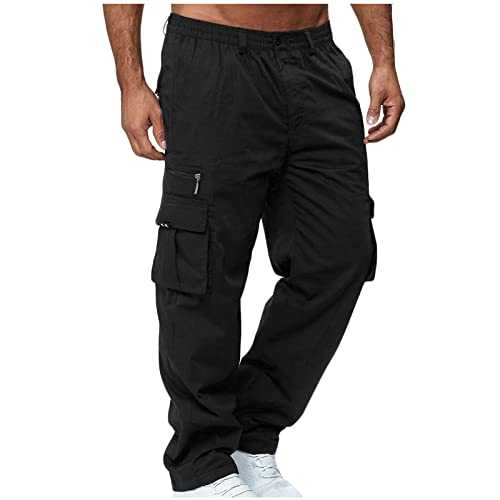 AMhomely Mens Cargo Trousers Work Wear Combat Safety Cargo Pockets Full Pants Tracksuit Bottoms Stretch Fabric, Breathable and Light Tapered Joggers Sweatpants