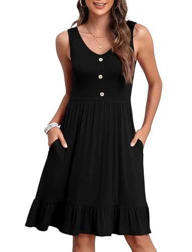 YGJIEGENG Womens Summer Casual Sleeveless A-Line Sundress with Pockets V-Neck Beach Midi Dress S-XXL