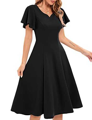 Casual Ruffle Sleeve V-Neck Dress Semi Formal Knee Length Cocktail Dress for Women