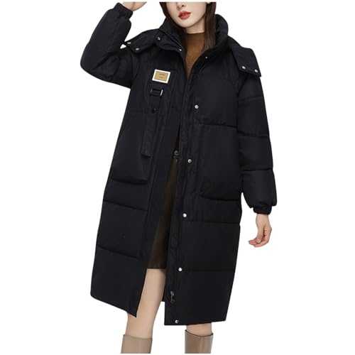 Zeiayuas Women Long Puffer Coat Hooded Winter Warm Knee Length Quilted Coat Oversized Padded Jackets Down Outwear Water-Resistant Plus Size Outerwear Plush Thicken Puff Jackets