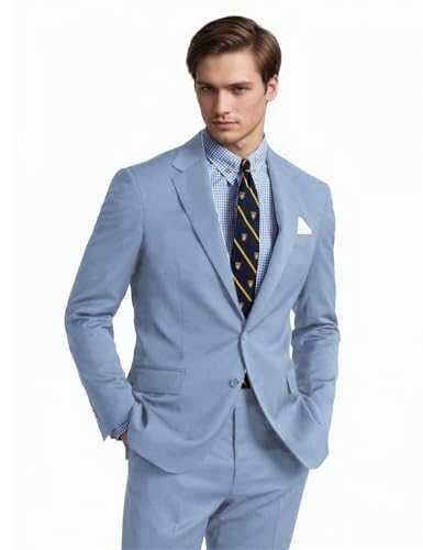 Lanshion Mens Suits Slim Fit 2 Piece Wedding Prom Tuxedo Classic Blazer Jacket Pants Set, Light Purple, M