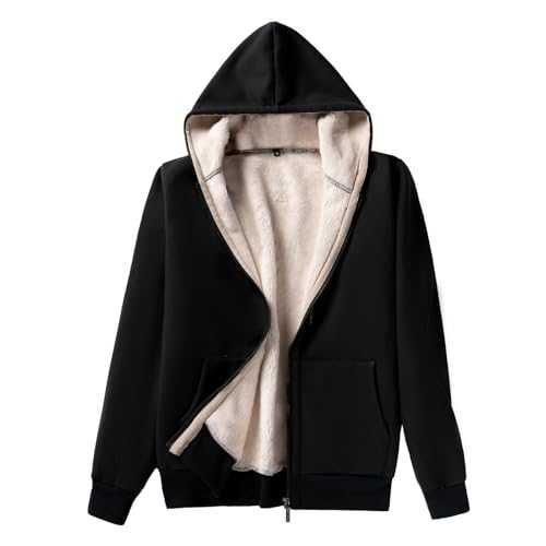 AOTORR Ladies Plain Hoodie Winter Warm Fleece Lined Zip Up Jacket Coat for Women