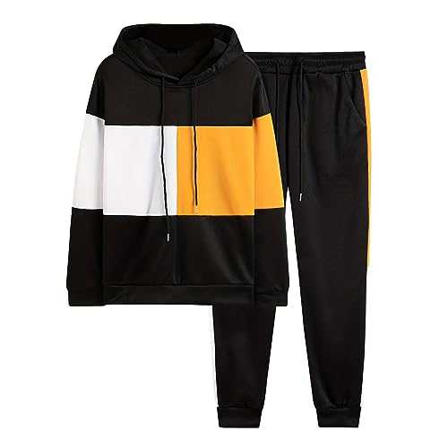 of The Day Men's Tracksuits Yellow Hoodie Tracksuit Mens Full Set Long Sleeve Hooded Sweatshirt and Sweatpants Set Hoodie Joggers Sets Black Men Men's
