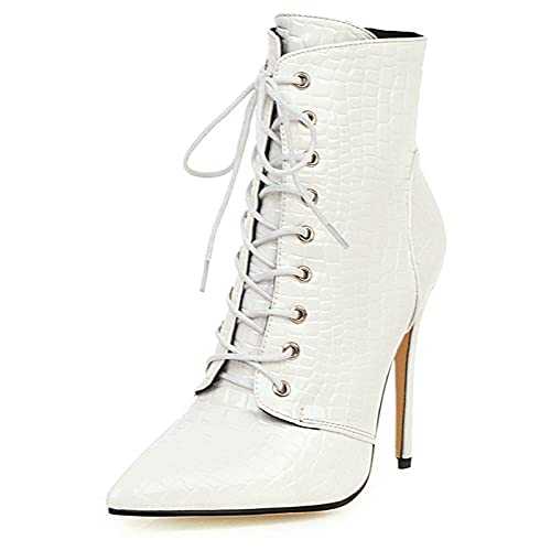Onewus Women Shiny Leather Ankle Boots with Stiletto Heels