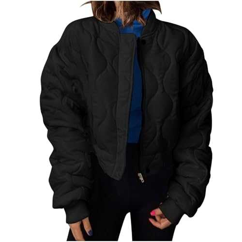 Winter Jackets for Women UK Quilted Jackets Full Zip Winter Bomber Jacket Plus Size Crewneck Sweatshirt Warm Jacket Sport Active Hiking Outdoor Outerwear Solid Color Ladies Overcoat