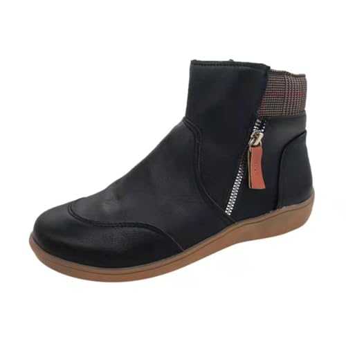 BIUBIULOVE Premium Orthopedic Boots with Zip,Women's Orthopedic Leather Ankle Boots,Ankle Boots for Women Low Heel,Arch Support Boots,Side Zipper Vintage Leather Sneaker