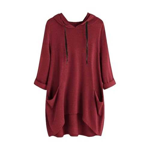 Womens Casual Tunic Tops 3/4 Sleeve Ladies Longline Tunic Blouse Hooded Pullover Shirts Round Neck Plus Size Tunics Dress Floaty T Shirt for Women Solid Color Hoodies