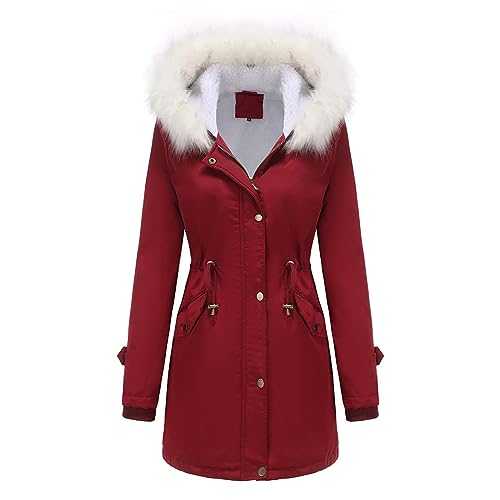 AMhomely Womens Coats Winter Ladies Parka Jackets Casual Long Sleeve Cardigan Overcoats Outdoor Pea Coats Outerwear Windproof Jacket Cotton Padded Coats Classic Puffer Coats