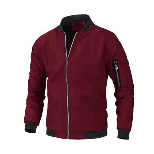 Men's Summer Jacket Lightweight Sporty Bomber Jacket Men's College Jacket Men's Bomber Jacket Summer Lightweight Windproof Across Mountain Jacket College Blouson with Crew Neck and Zip Pockets