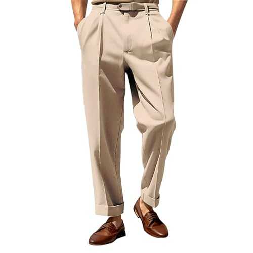 Rrongwn Men's Suit Trousers Plain Business Chino Trousers Regular Fit Elasticated Waistband Suit Trousers Long with Tashce Business Office Chino Trousers Straight Leg Capri Trousers Elastic Waist