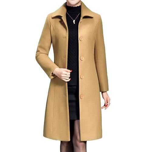 Duyang Womens Wool Blend Peacoat Turn Down Collar Single Breasted Elegant Overcoat Long Sleeve Outerwear with Pockets