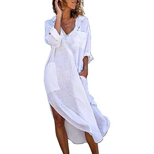 AMDOLE Tunic Dress Long Sleeve Women's Solid Color Button Openings Loose Breathable Casual Shirt Long Shirt Dress Dress Casual for Women