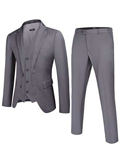 COOFANDY Men's Suits 3 Piece Slim Fit Set Two Button Suit Jacket Vest Pants for Business, Wedding, Party