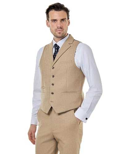 Xposed Mens Classic Wool Rich Herringbone Waistcoat Retro Tailored Tweed Suit Vest