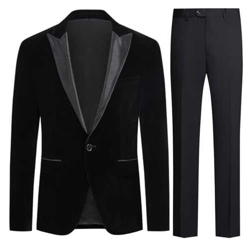 Allthemen Mens Suits 2 Piece Suit Slim Fit Wedding Velvet Casual Blazer 1 Button Tuxedo Jackets Trousers