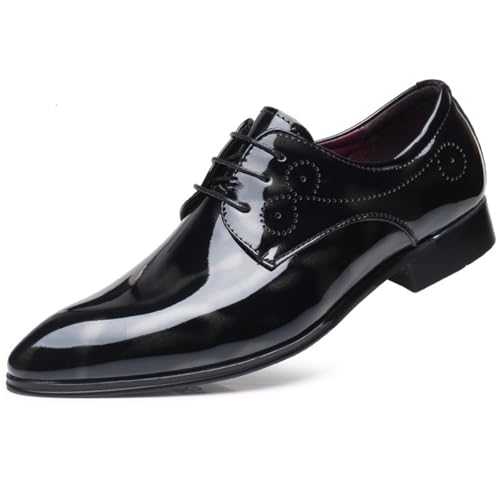 Dcbdx Mens Floral Patent Dress Shoes Lace Up Derby Shoes Formal Business Shoes Pointed Toe Shiny Oxford Shoes
