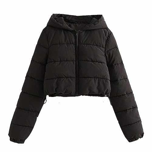 Women's Winter Jackets UK Clearance Women's Puffer Coat Lightweight Down Jacket Warm Cropped Puffer Jacket Winter Coats Full Zip Hooded Down Coat Baggy Outwear with Pockets